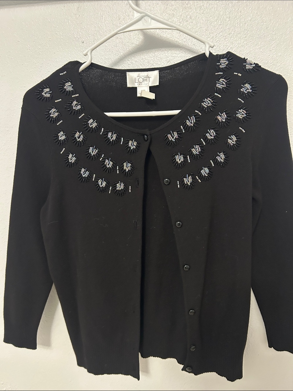 LOFT Black Beaded Collar Cardigan